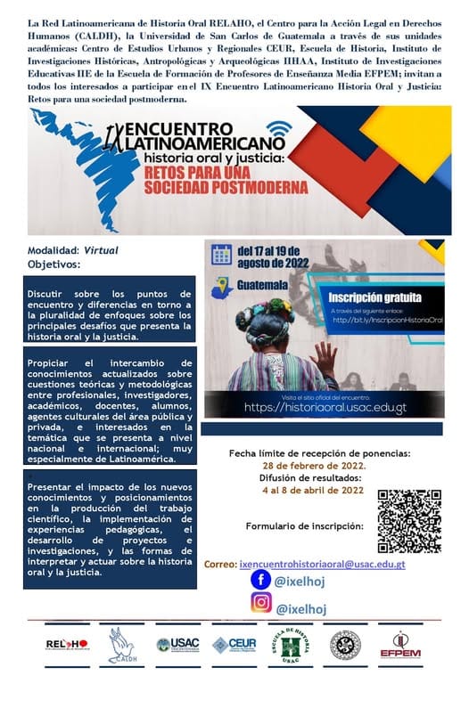 Fotografía 10 de 10 del encuentro IX Encuentro Latinoamericano de Historia Oral y Justicia — Ciudad de Guatemala, 2022.